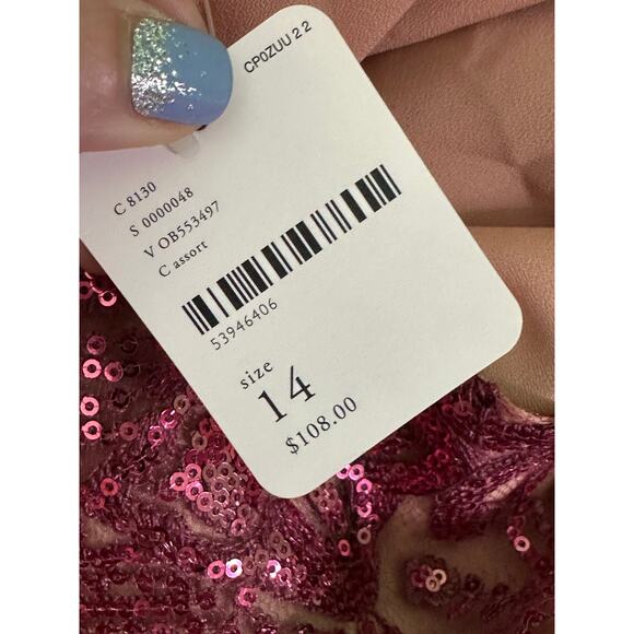 Free People Pink Sequin Dress Party Mini Spaghetti Strap Shift Size 14 - Picture 6 of 15